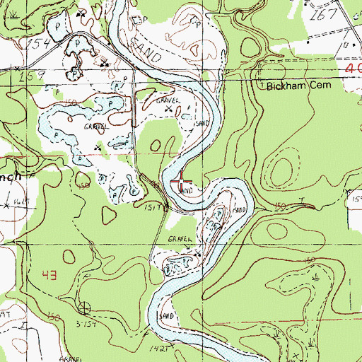 Topographic Map of Bickham Branch, LA