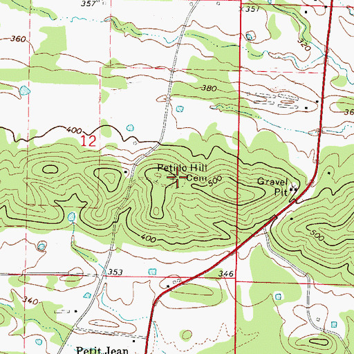 Topographic Map of Petillo Hill Cemetery, AR