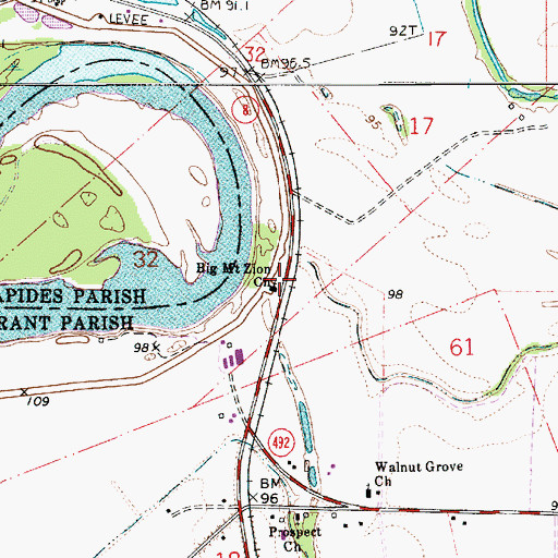 Topographic Map of Big Mount Zion Baptist Church, LA