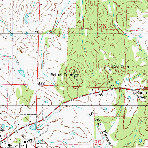 Topographic Map of Pettus Cemetery, AR