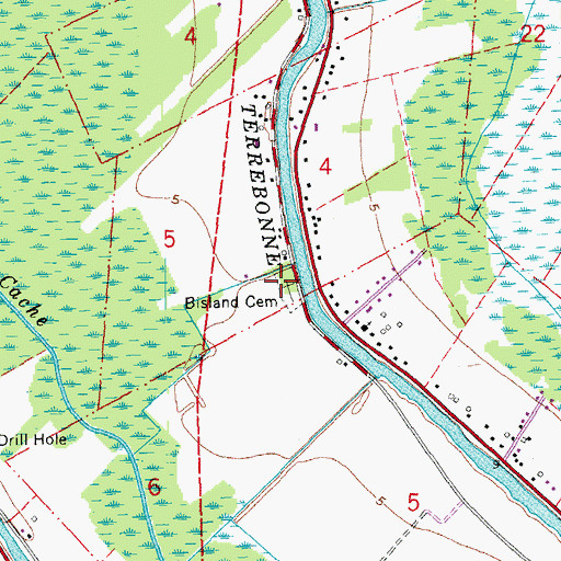 Topographic Map of Bisland Cemetery, LA