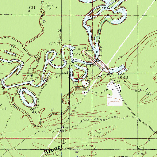 Topographic Map of Bivens Branch, LA