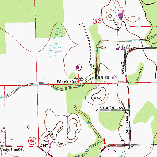 Topographic Map of Black Cemetery, LA