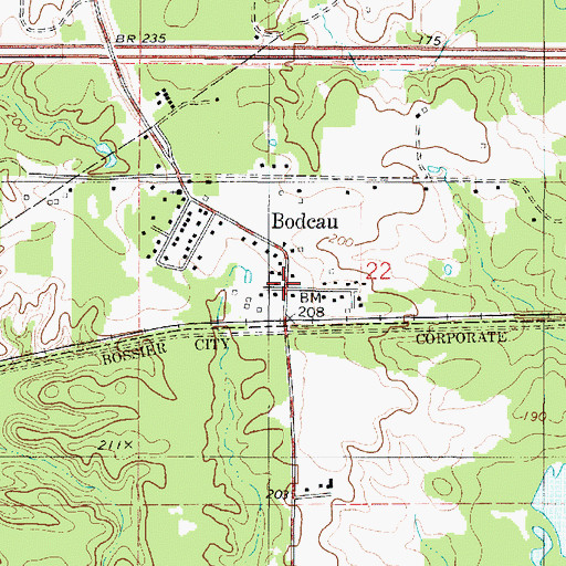 Topographic Map of Bodcau, LA