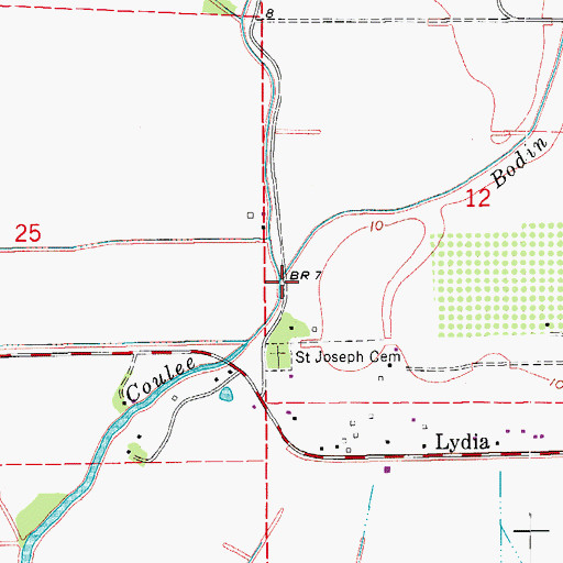 Topographic Map of Bodin Coulee, LA