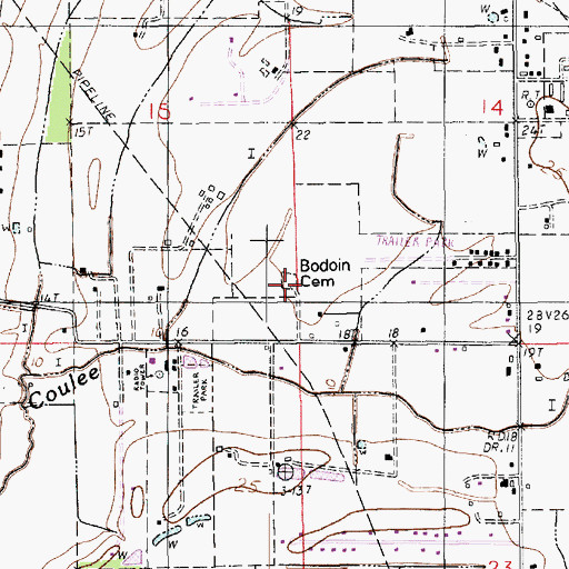 Topographic Map of Bodoin Cemetery, LA