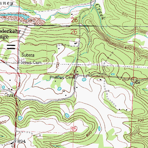 Topographic Map of Philips Cemetery, AR