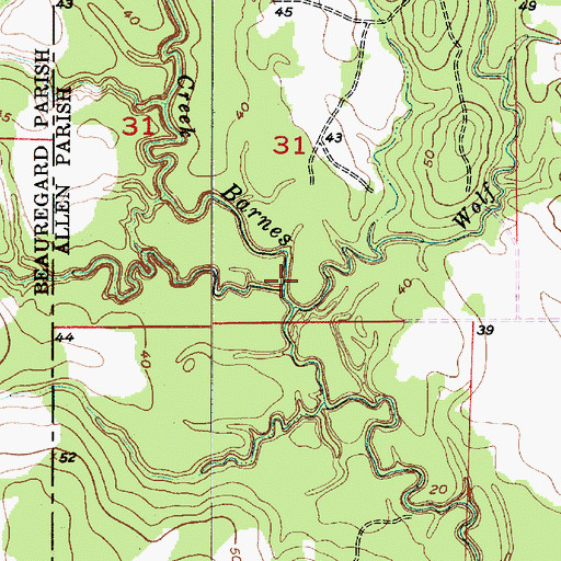 Topographic Map of Boggy Creek, LA