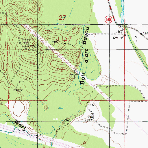 Topographic Map of Bois d'arc Bayou, LA