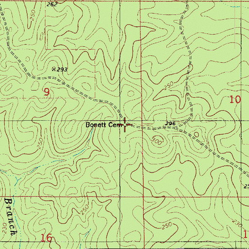 Topographic Map of Bonett Cemetery, LA