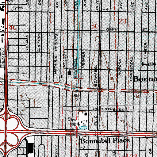 Topographic Map of Bonnabel Canal, LA