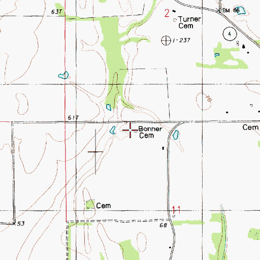 Topographic Map of Bonner Cemetery, LA