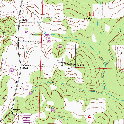 Topographic Map of Phillips Cemetery, AR