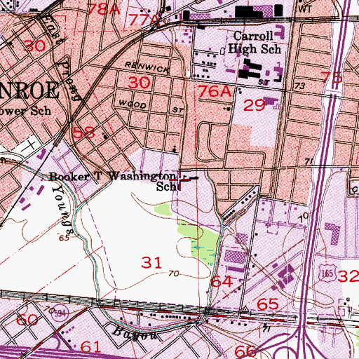Topographic Map of Booker T Washington School, LA