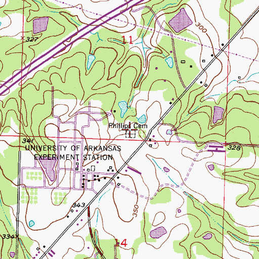 Topographic Map of Phillips Cemetery, AR