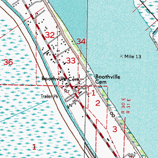 Topographic Map of Boothville Cemetery, LA