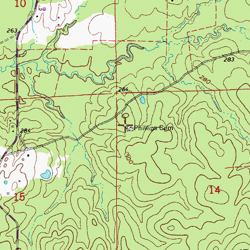 Topographic Map of Phillips Cemetery, AR