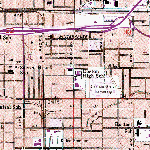 Topographic Map of Boston High School, LA