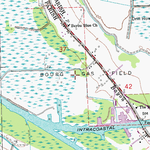 Topographic Map of Bourg Gas Field, LA