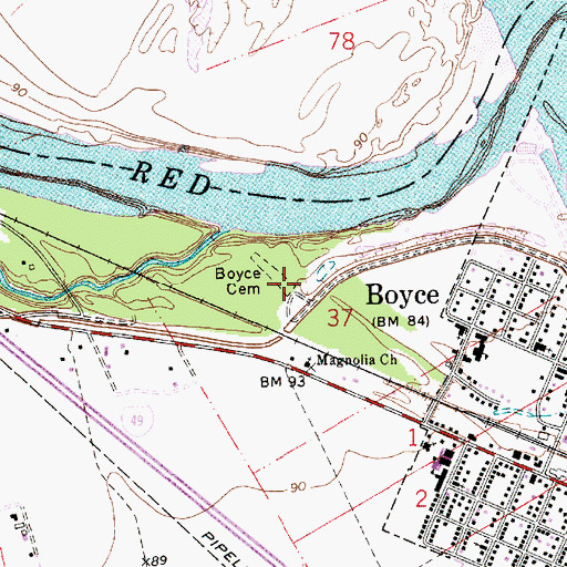 Topographic Map of Boyce Cemetery, LA