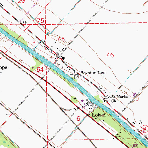 Topographic Map of Boynton Cemetery, LA