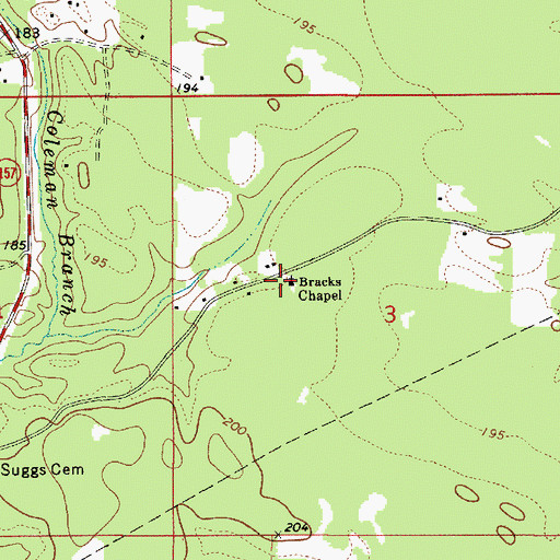 Topographic Map of Bracks Chapel, LA