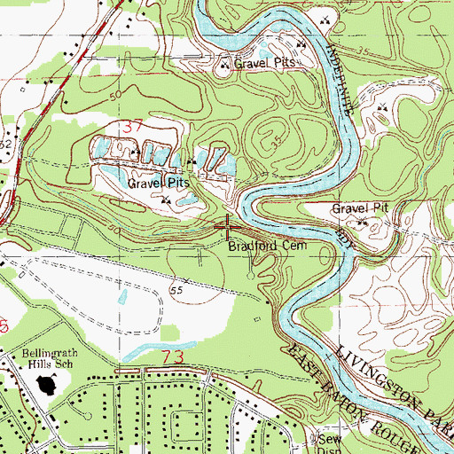 Topographic Map of Bradford Cemetery, LA