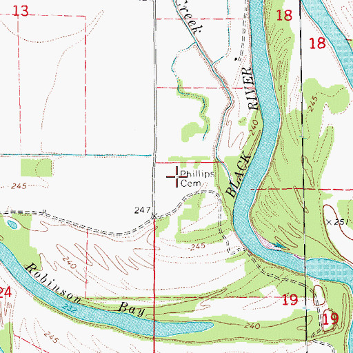 Topographic Map of Phillips Cemetery, AR