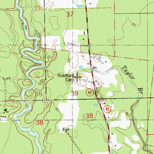 Topographic Map of Bradford Cemetery, LA
