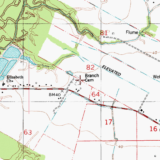 Topographic Map of Branch Cemetery, LA