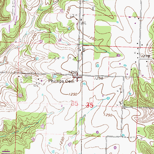 Topographic Map of Phillips Cemetery, AR