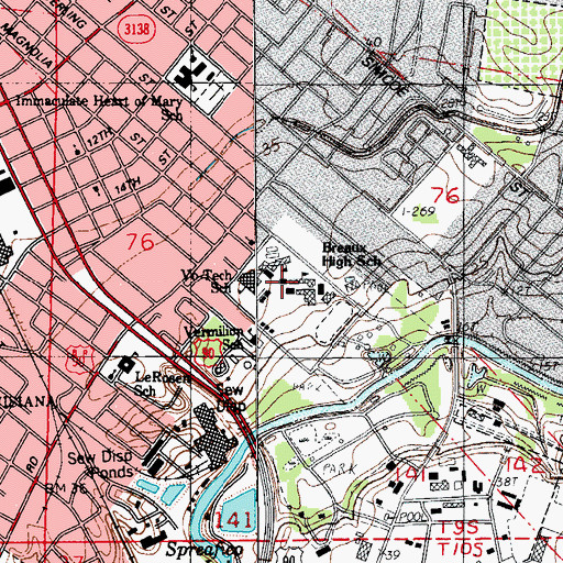 Topographic Map of Breaux High School, LA