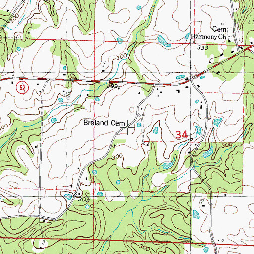Topographic Map of Breland Cemetery, LA