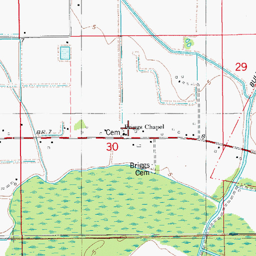 Topographic Map of Briggs Chapel, LA