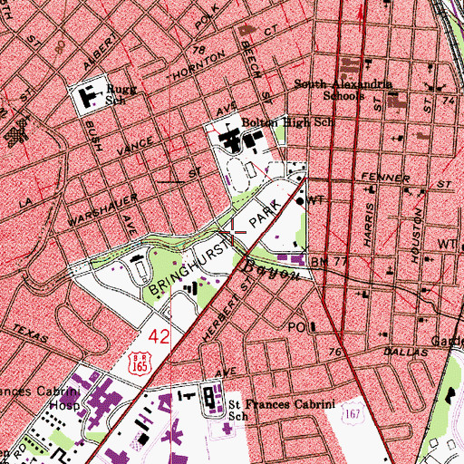 Topographic Map of Bringhurst Park, LA