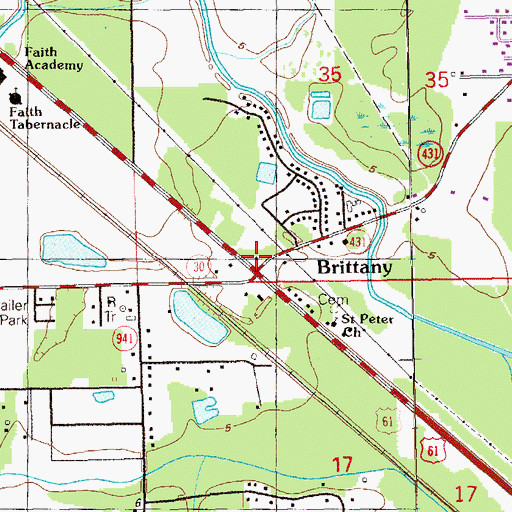Topographic Map of Brittany, LA
