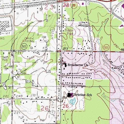 Topographic Map of Broadacres Church, LA