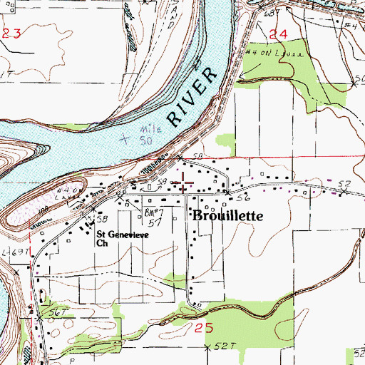 Topographic Map of Brouillette, LA