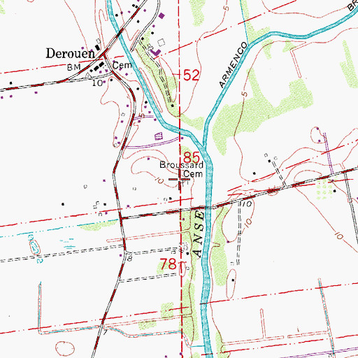 Topographic Map of Broussard Cemetery, LA
