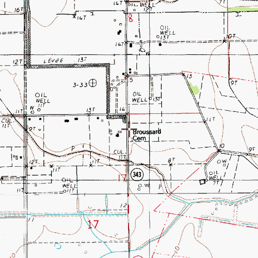 Topographic Map of Broussard Cemetery, LA
