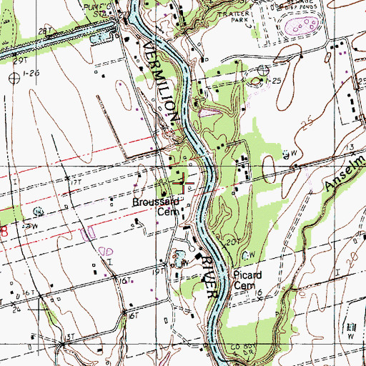 Topographic Map of Broussard Cemetery, LA