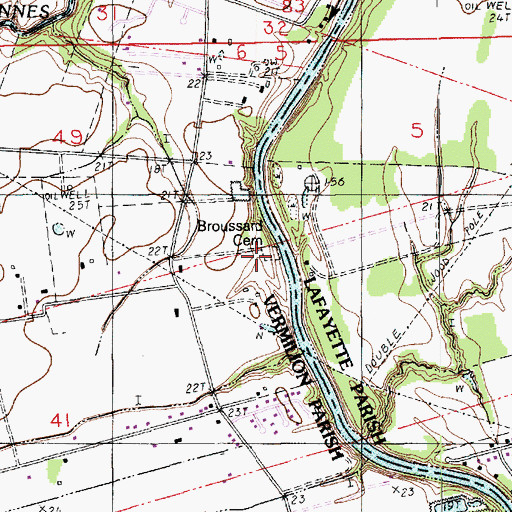 Topographic Map of Broussard Cemetery, LA