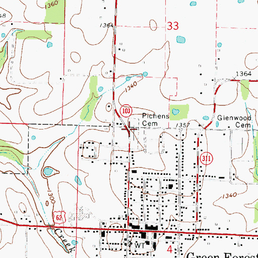 Topographic Map of Pickens Cemetery, AR