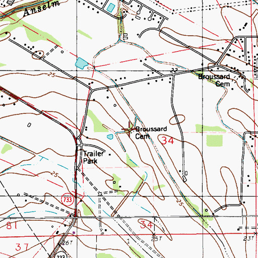Topographic Map of Broussard Cemetery, LA