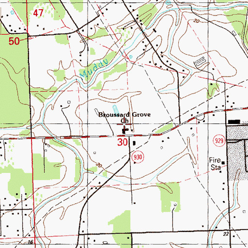 Topographic Map of Broussard Grove Church, LA