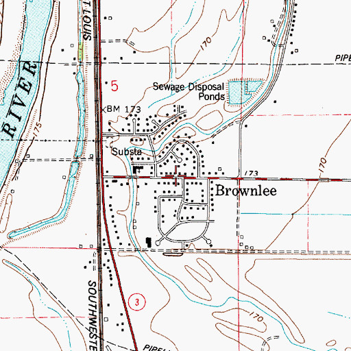 Topographic Map of Brownlee, LA