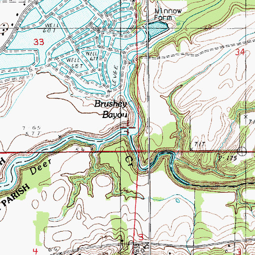 Topographic Map of Brushey Bayou, LA