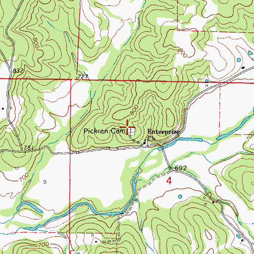 Topographic Map of Pickren Cemetery, AR