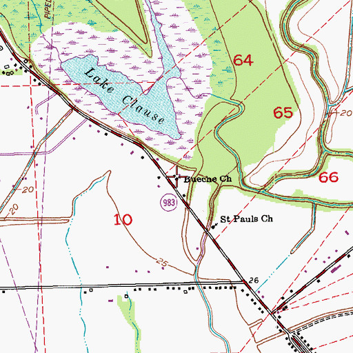Topographic Map of Bueche Church, LA