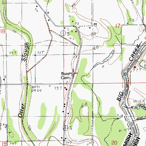 Topographic Map of Buie Cemetery, LA